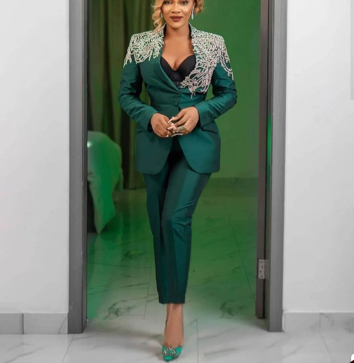 Exquisite Women Suits Plus Size Crystal Beading Ladies Jacket Formal Birthday Party Outfits 2 Pieces Customized