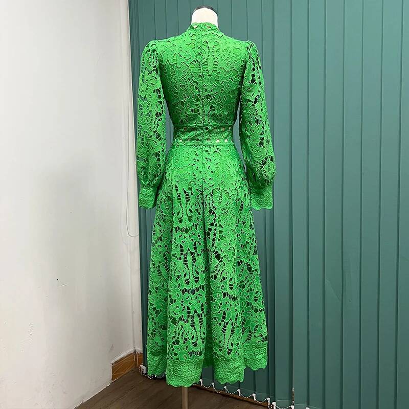 Lace Hollow Out Long Dresses Women 2025 Spring Holiday Full Sleeve Embroidery Elegant Party Vestidos Wedding Robe White ddmysept