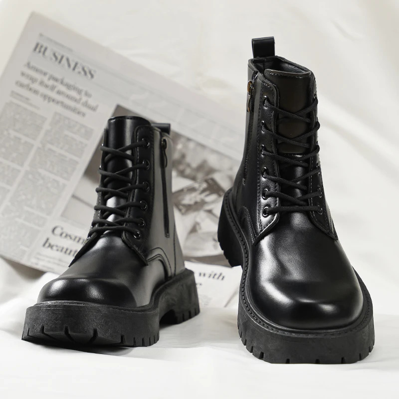 2025 Couples Casual Boots Four Season Men Womens High Top Leather Boots Fashion Thick Soled Non Slip Plus Size Outdoor Boots 250729
