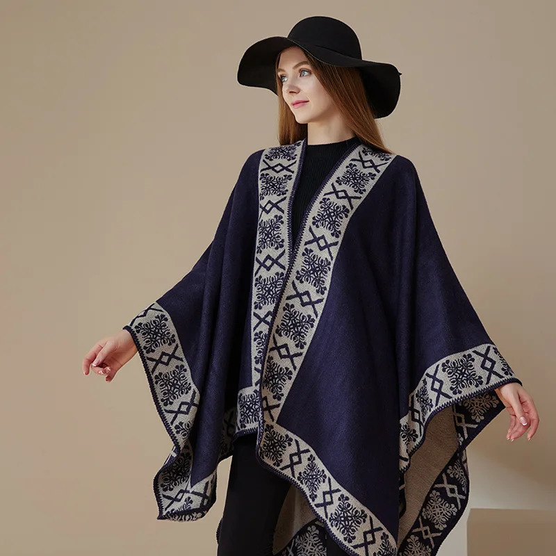 Womens Cape Wearable Shawl Wrapped Around Thick Cashmere Outer Decoration Solid Color 250731