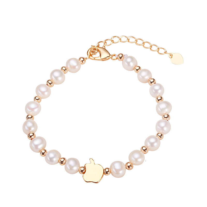 Niche Apple Design Designer Bracelet Bracelet For Madam Women Elegant Versatile Near Round Freshwater Genuine Pearl Bracelet Copper Gold Plated