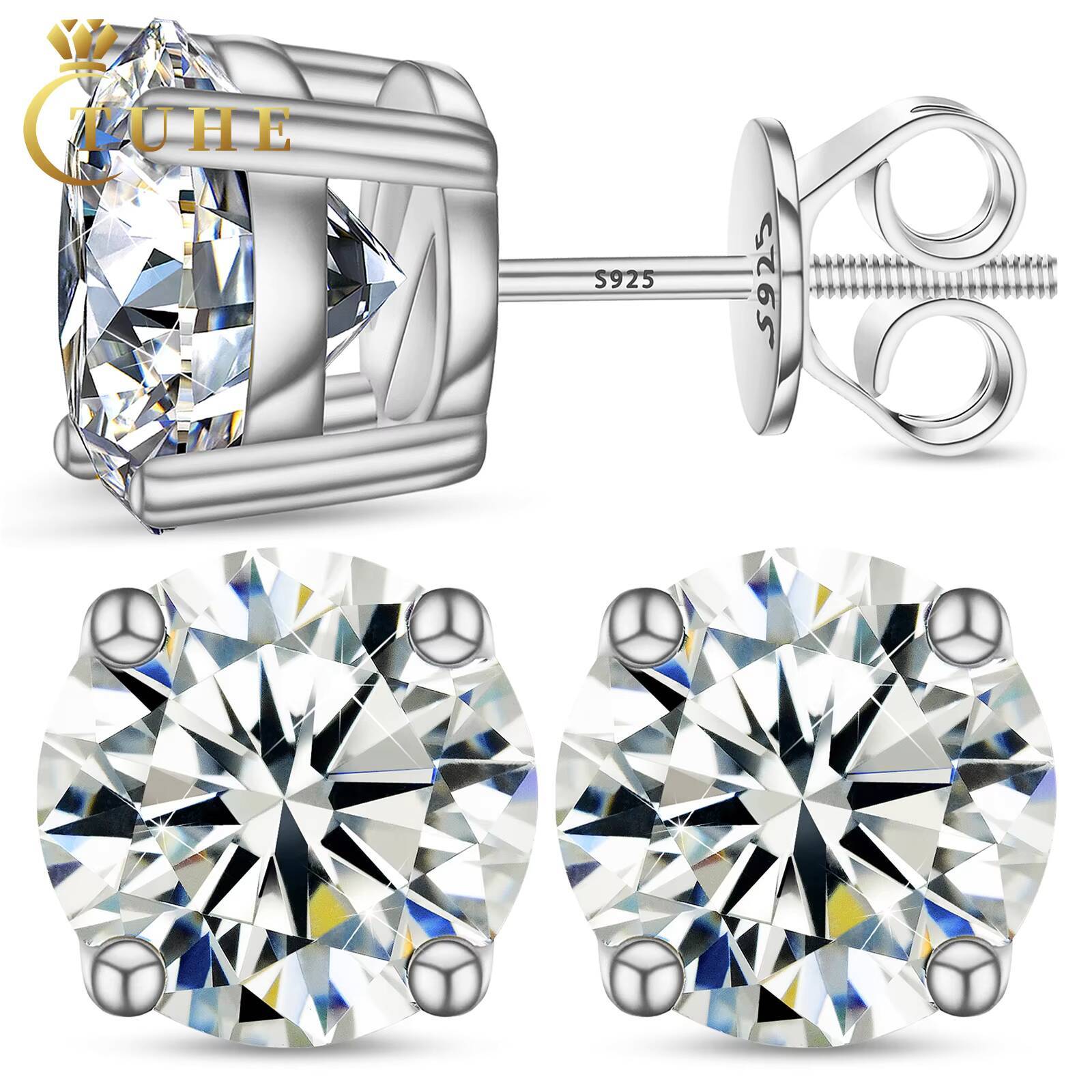 USA Warehouse Fine Jewelry 18K Gold Plated 925 Sterling Silver 4 Claws Setting VVS Moissanite Diamond Luxury Stud Earrings