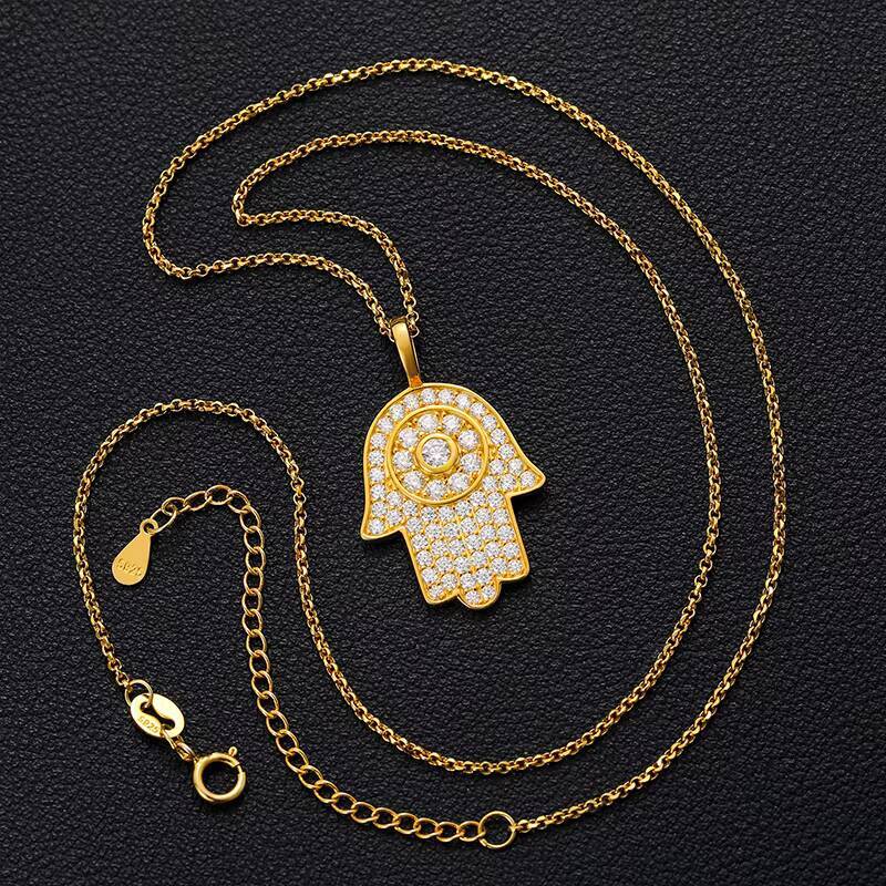 Hot Selling Hip Hop Pendant Pass Diamond Tester 925 Sterling Silver Gold Plated Moissanite Hamsa Pendant for Necklace