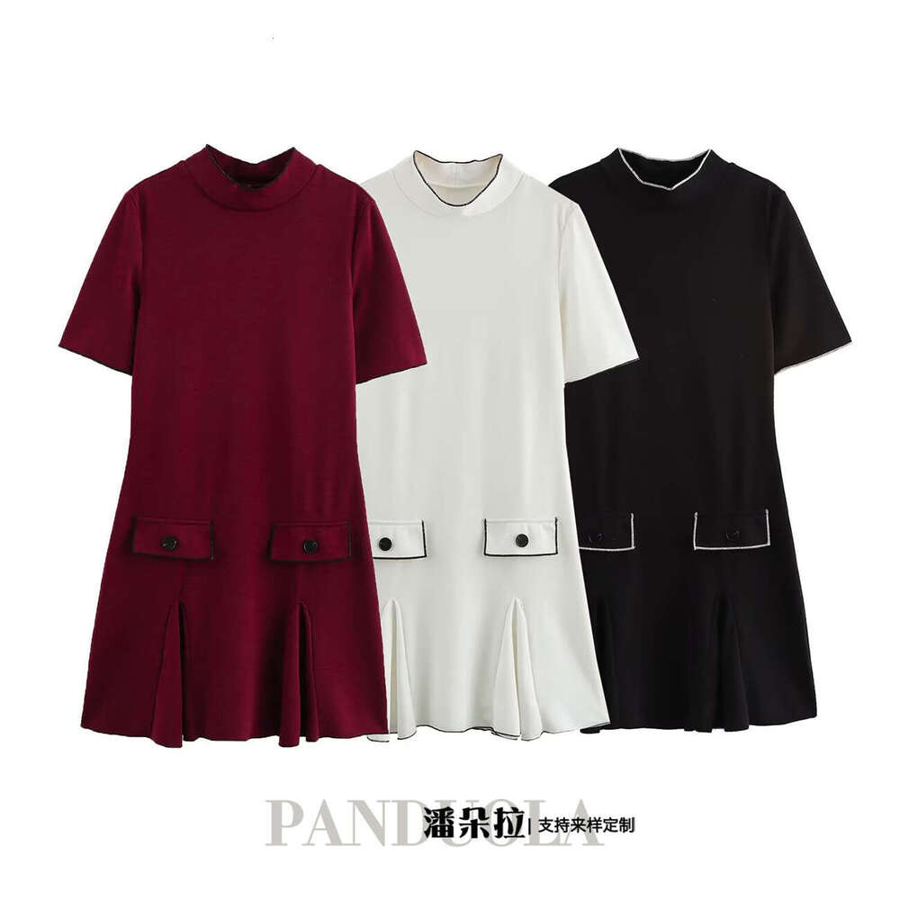 Women's Clothing 2024 Autumn Winter New Sleeve Round Neck Wave Style Wide Hem Short Dress 5584697