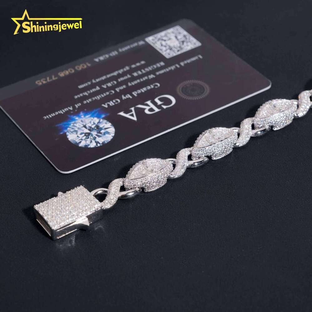 Glow Stone Cuff Bracelet Unisex Fashion Cut Cuban Chain Iced Sier Hip Hop Jewelry