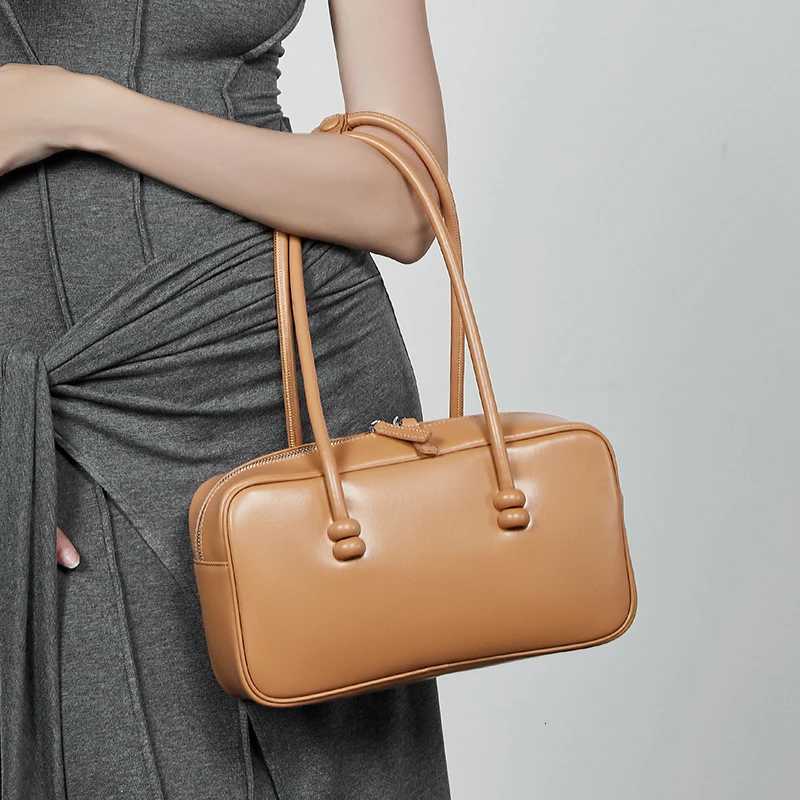 Toptrends Cow Genuine Leather Bowling Underarm Shoulder Bags For Women 2025 Designer Pillow Satchel Tote Ladies Handbags Y250730
