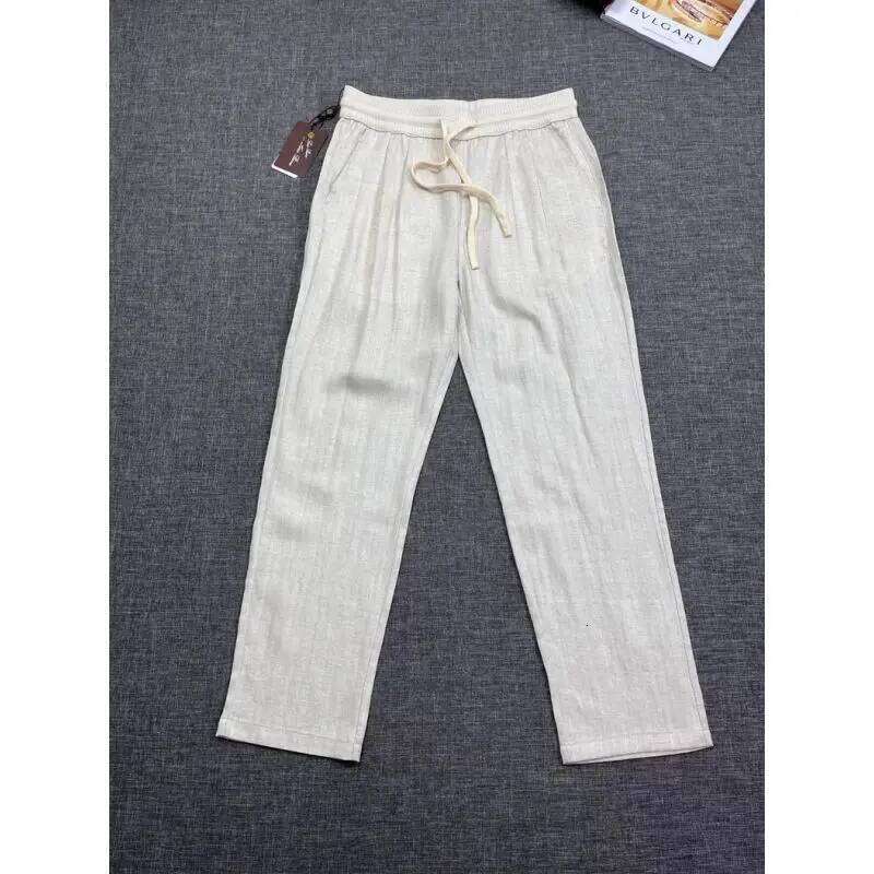 New Summer Men's Fashionable Pants with Elastic Waist and Drawstring Straight-Leg Casual Style