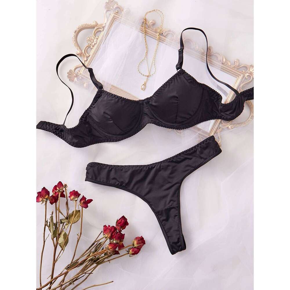 Ladies Smooth Comfortable Thin Women Sexy Nightwear Inner Solid Color Sleep Underwear Bra Set