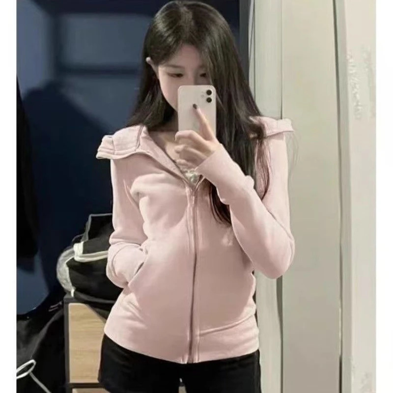 Fashion Casual Vintage Hooded Coat Harajuku Chic Long Sleeve Zipper Skinny Tops Women Retro Slim n Yoga Wear Clothing 250731