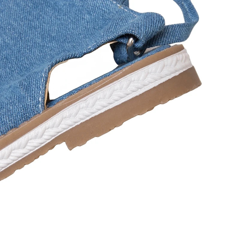 ANOVISHANA Women Gladiator shoes Denim jeans summer boots Low heels Over the knee high boots lady blue shoes Clip toe size 43 250729