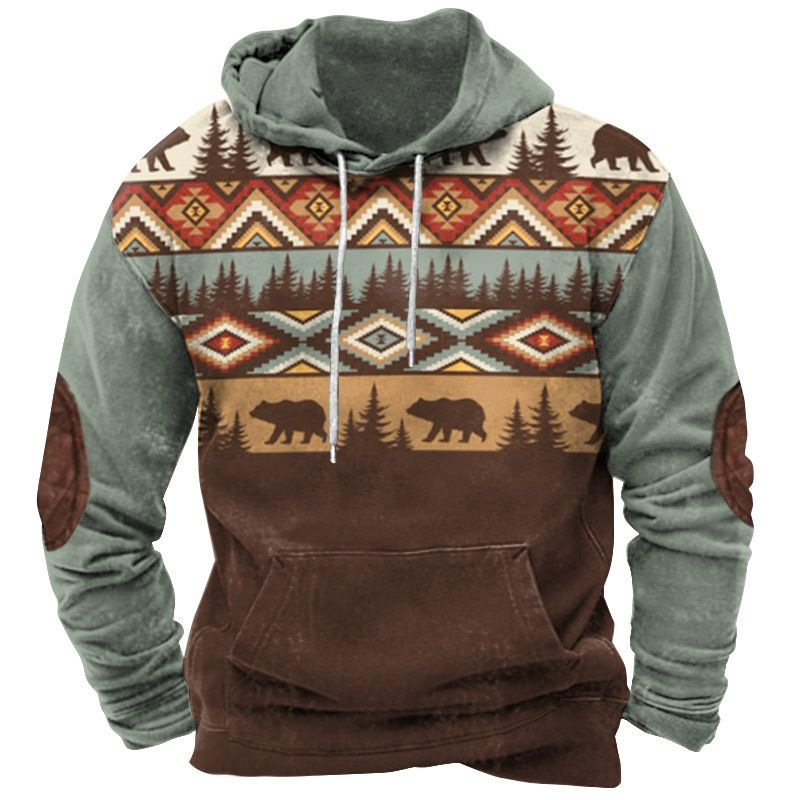Ethnic Pattern Patchwork Print Hoodies 3D For Men Retro Long Sleeve Sweatshirt Fashion Street Hoody Pullover Oversized Tops