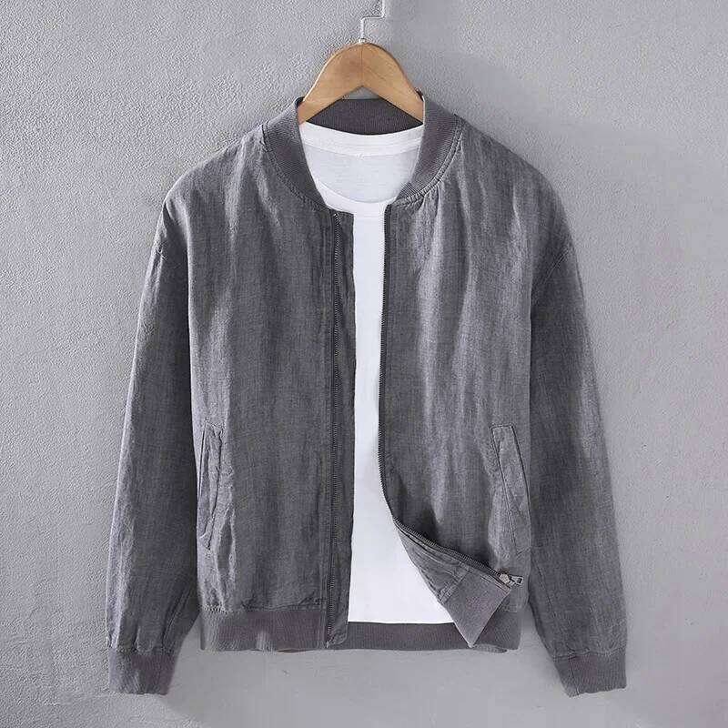 Designer Clothing 2025 100% Linen Jackets For Men Japanese Retro Baseball Collar Sport Casual Mens Jacket Solid Thin Zip Up Loose Coat Simple Outerwea