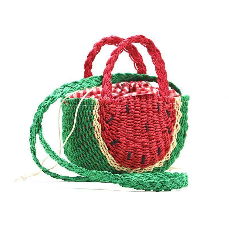 New Watermelon Straw Women Shoulder Bags Designer Fashion Bohemia Female Crossbody Bag Handmade Children's Fruit Handbag