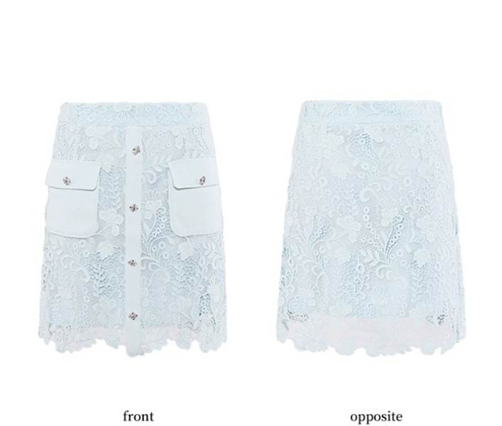 Women Mint Green Lace Plaid Straight Short Skirts Elegant Ladies Hollow Out Trendy Zipper Work Wear Floral Pencil Wrap Hips Mini Skirt 6111421