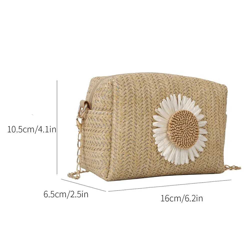 Summer Straw Bag for Women Shoulder Bag Casual Raffia Straw Crossbody Bag Flower Print Chain Handbags Boho Travel Vacation 2023 Y250730