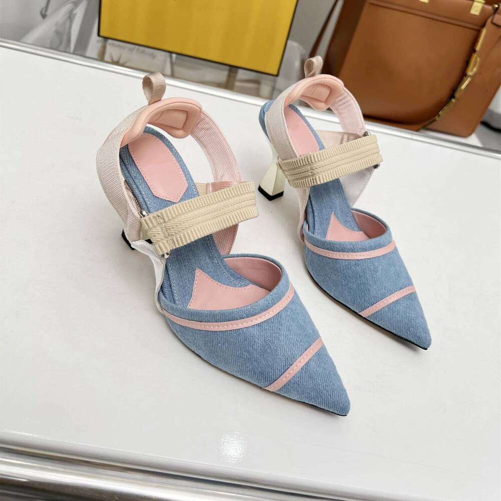 New Women Size35-42 Denim Pumps Super High Heels Genuine Leather Sandals Pointed Toes Designer Shoes Zapatillas De Mujer a15