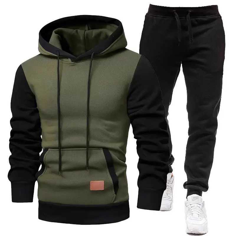 2024 Spring and Autumn Mens Sports Suit Fleece Lined Hooded Sweatshirt + Sweatpants 2 Sets Leather Label Embroidery Mens Wear XJ250731
