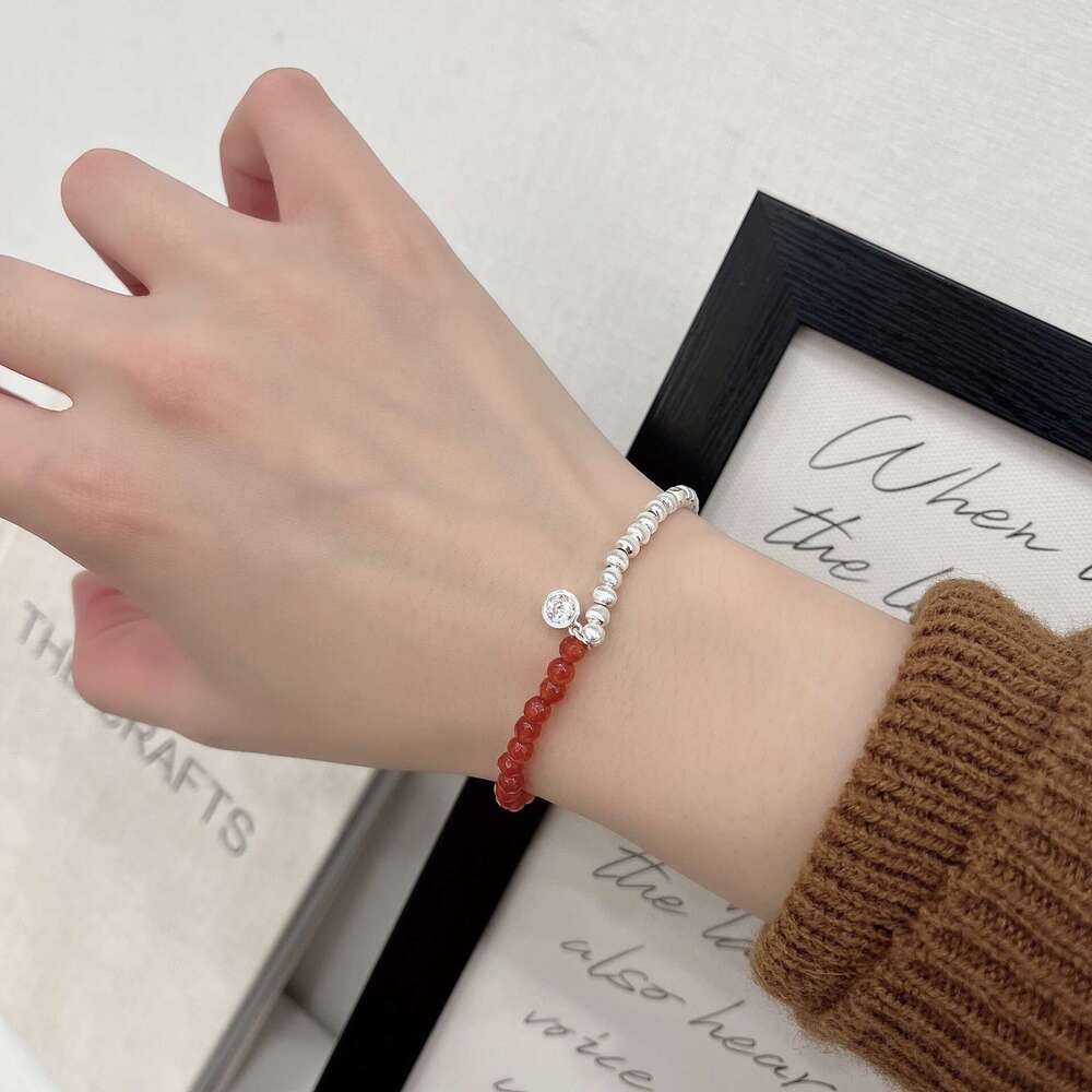 New Chinese National Style Zodiac Year Joyful Simulated Agate Light Red Fortune Cat Eye Bracelet for Women a71