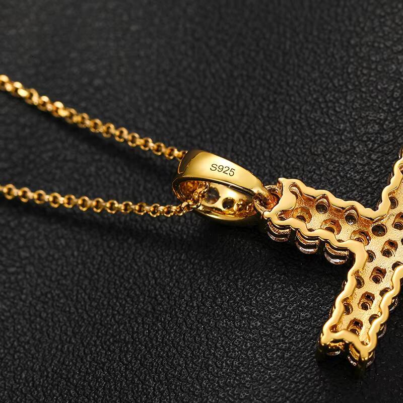 Best Selling Jewelry 925 Sterling Silver 2 Row VVS Moissanite Diamond Iced Out Hip Hop Cross Pendant Necklace