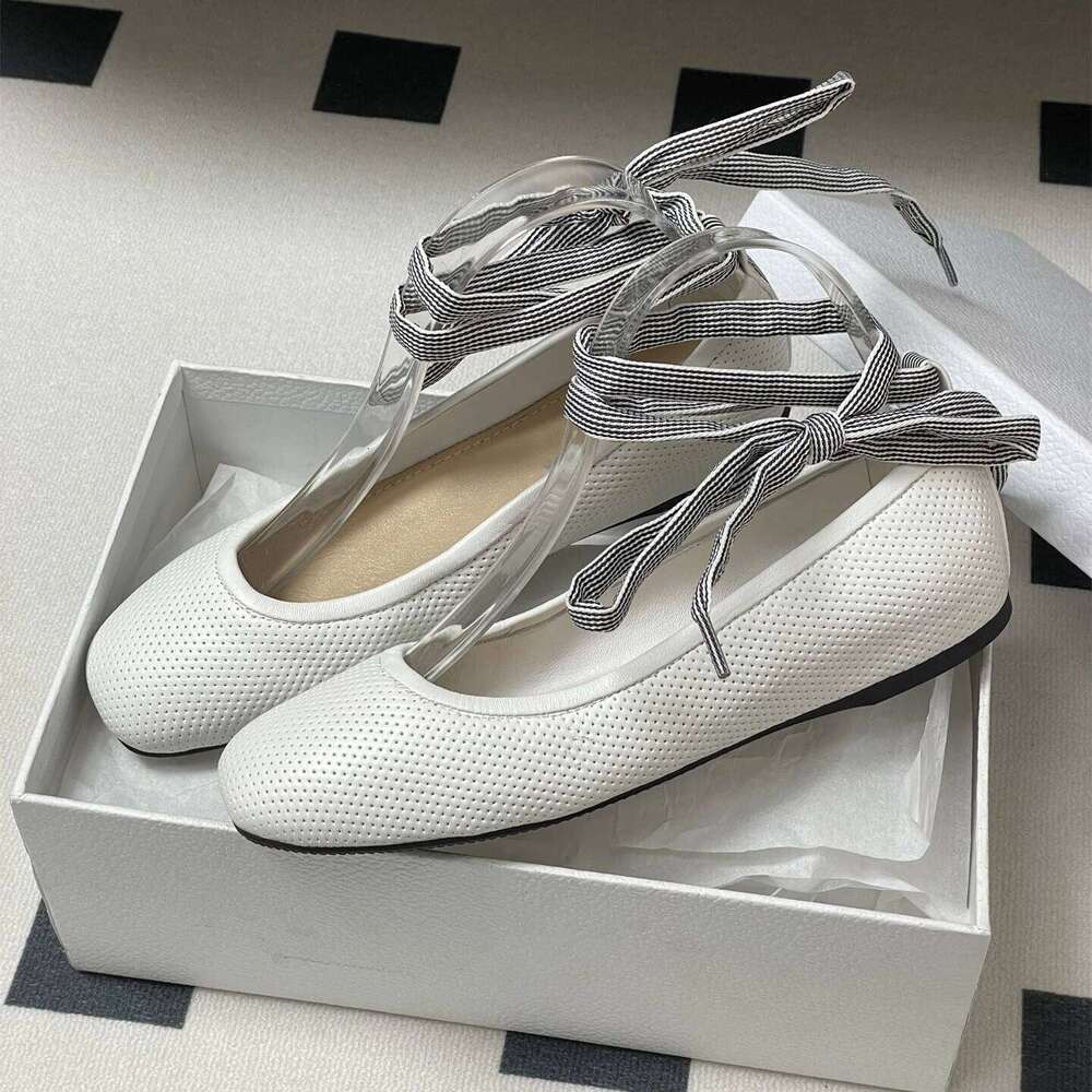 New Women Size34-43 Genuine Leather Ballet Flats Ankle Strap Square-Toes Solid Colors Designer Shoes Zapatillas De Mujer caf