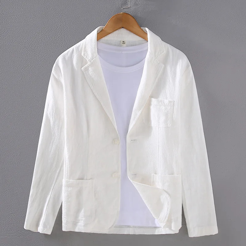 2024 Retro Cotton Linen Men Blazer Coat Beach Wedding Party Suit Spring Summer Fashion Male Formal Business Slim Jacket 250724