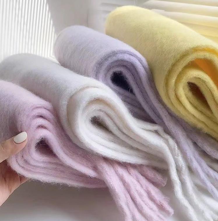 Mohair Scarf Winter Women White Large Scarf Soft Pure Color Scarf Tassel Neck Warmer High-end Gift Box 250726