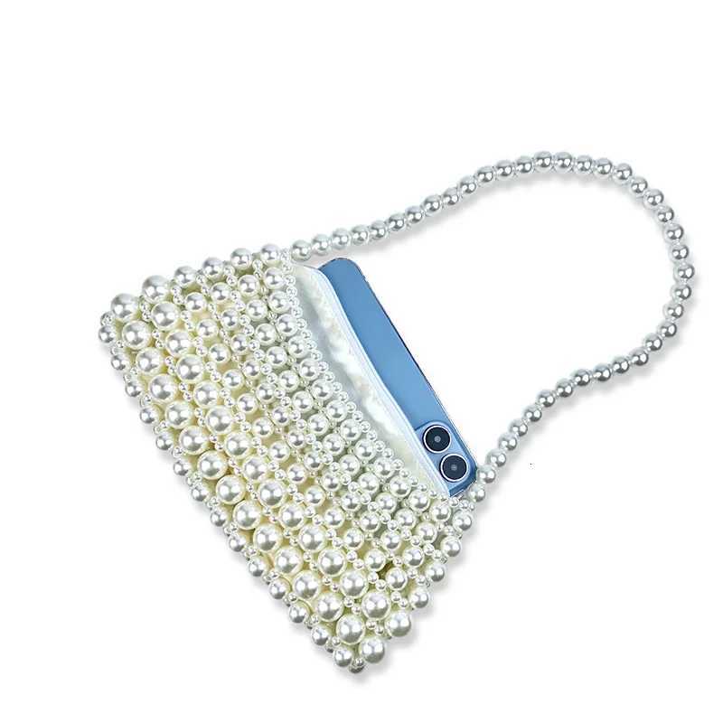 Pearl Bag for Women 2024 New Mobile Phone Crossbody Small Bag Hollow Bead Bag Finished Qipao Handheld One Shoulder Underarm Bag Y250730
