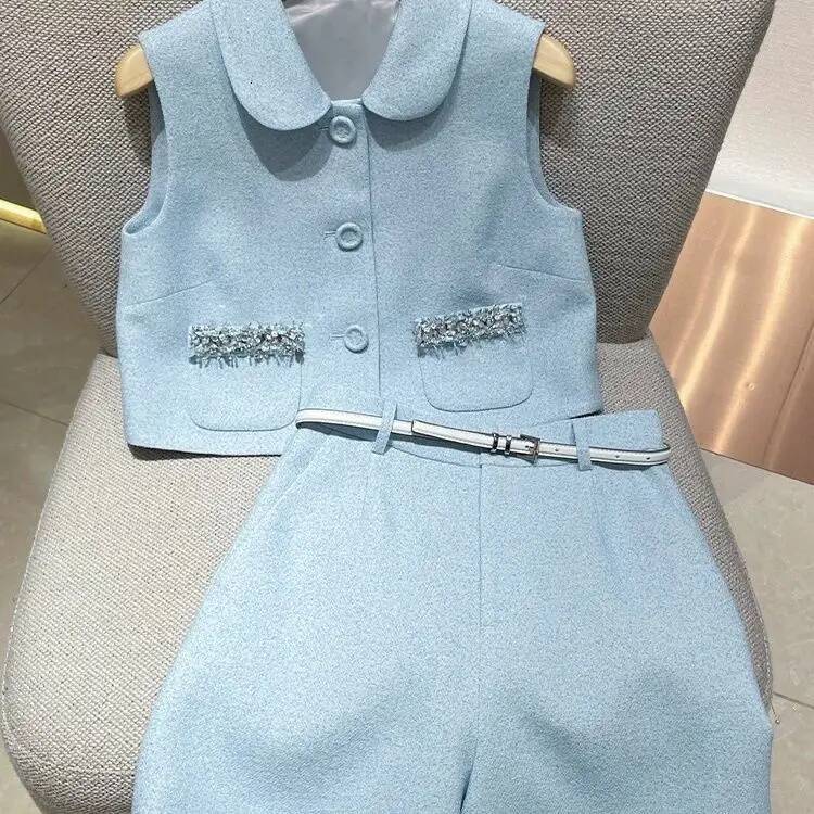 Elegant Chic Tweed Set Women 2025 Spring Doll Collar Vest Top High Waist Shorts Two Piece Outfit for A Luxe Look Trendy dongdumaoyi