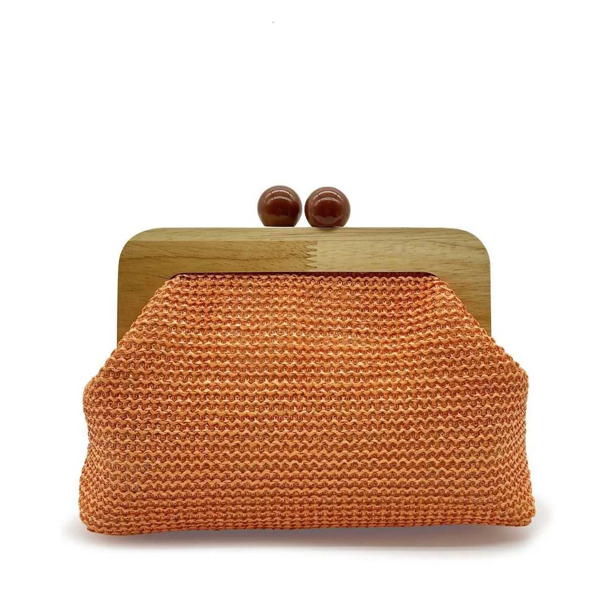 Fashion Wooden Clip Shell Clutch Bags for Women Straw Chains Shoulder Crossbody Bags Casual Summer Beach Bag Elegant Party Purse Y250730