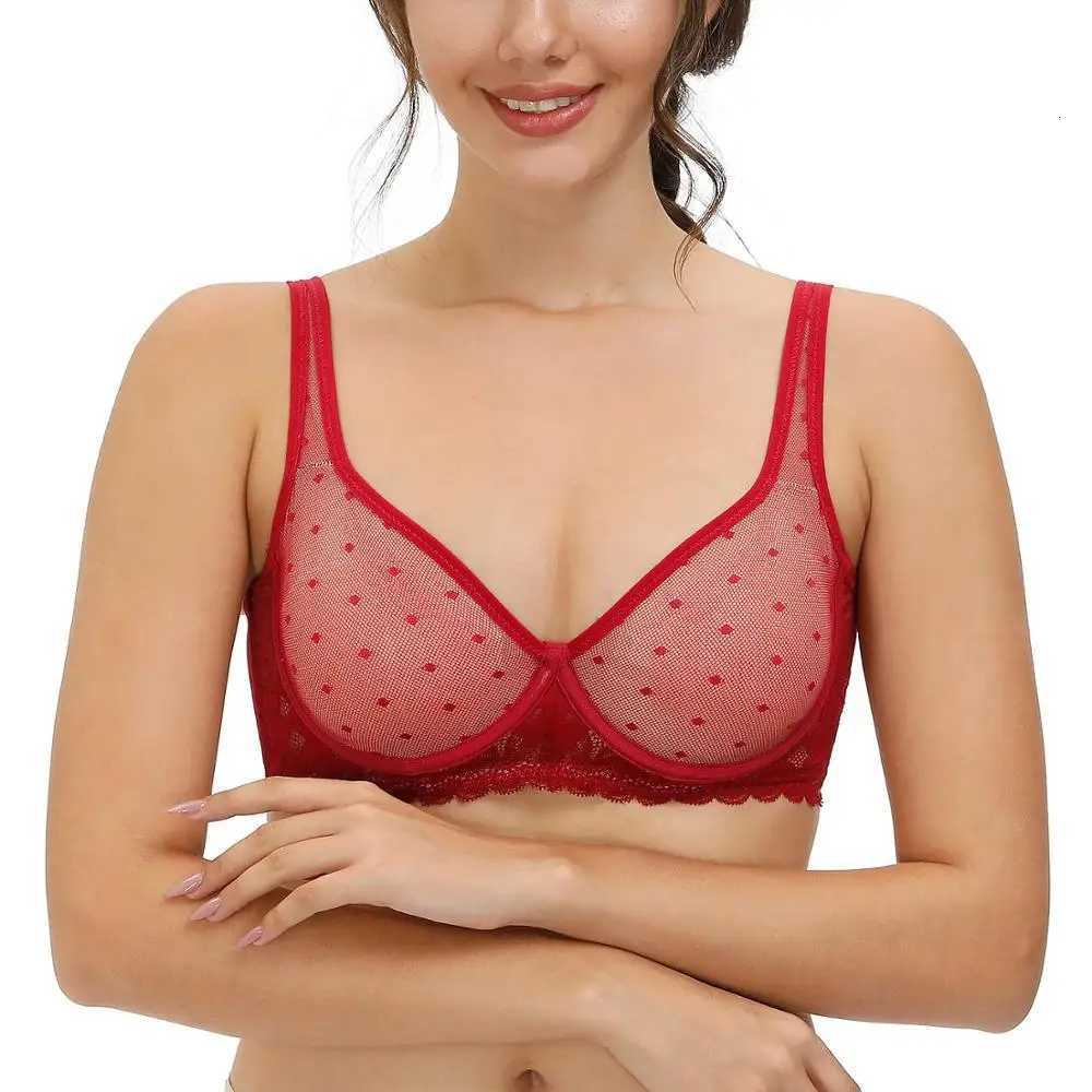 New Full Cup Lace Big Minimizer Transparent Sexy Bras Women Lingerie Mesh Unlined Wire 32 34 36 38 40 42 44 A B C D DD E DDD F Z250730