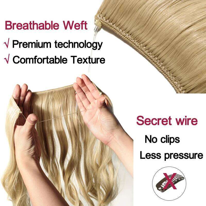 BENEHAIR Synthetic Invisible Wire No Clips In Secret Fish Line Hairpieces Extensions Fake Hair For Women
