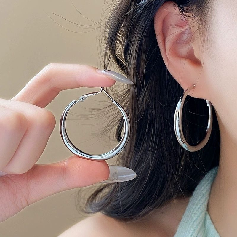 Free Shipping Designer Luxury Jewelry High-end Women's Round Earrings Fashionable Texture Smooth Metal Ring Earrings Niche Ear Hook