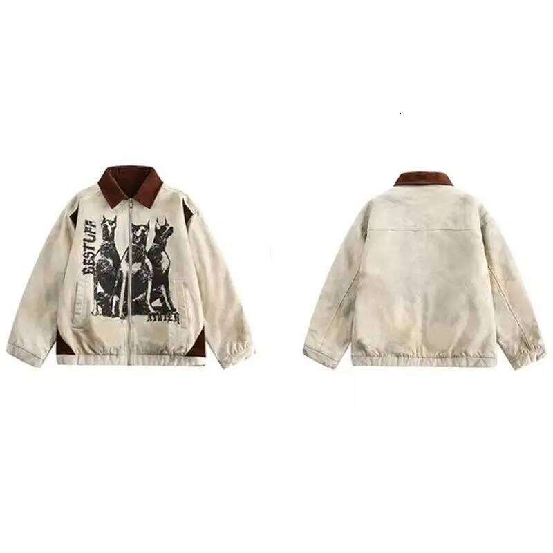 Designer Clothing 2025 Korean Lapel Zipper Varsity Jacket Niche Printed Overcoat Men Women American Style 2024 New Fashion Unisex Retro Cityboy Jacket