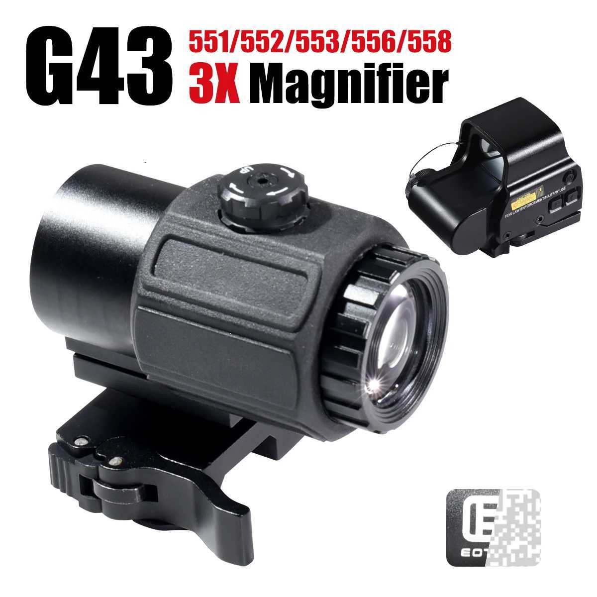 558 G43 3X Magnifier Tactical Combo Sight 551 552 553 Holographic Red Dot Sight Airsoft Hunting Rifle Scope W/20mm Rail R250730