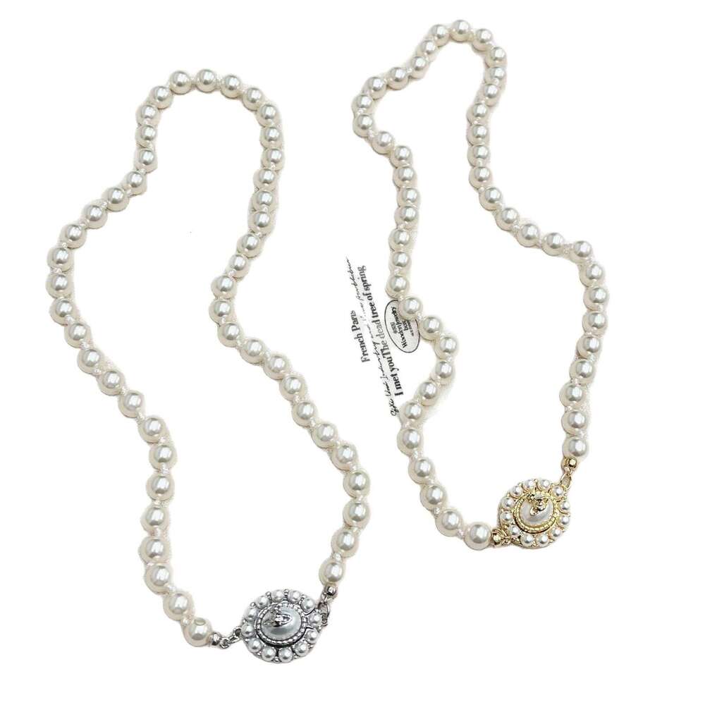 Empress Dowager Saturn Chain Round Disc Inlaid Pearl Detachable Necklace 2025 Spring New Model 1da