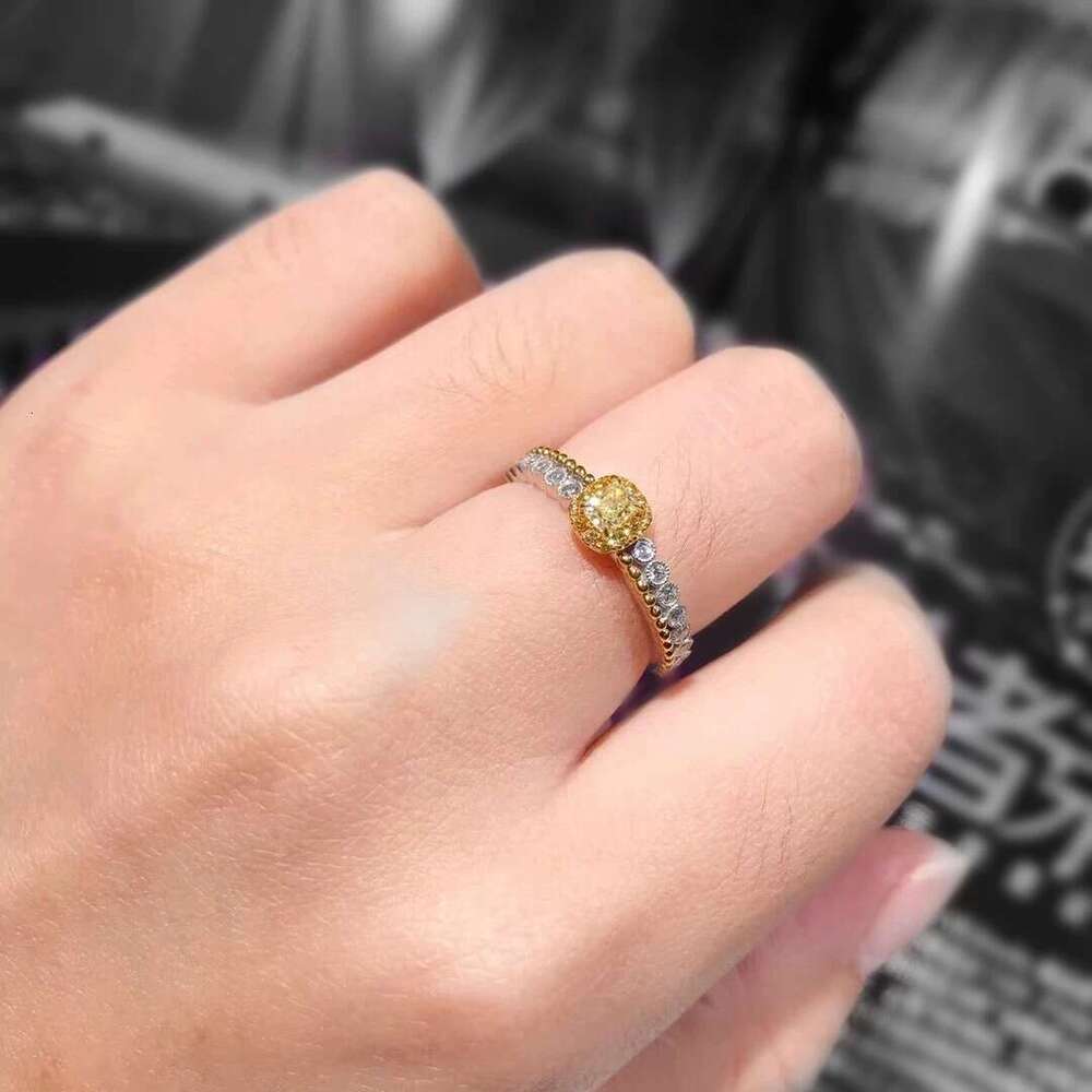 French Elegant Small Sugar Cube Women's Exquisite Niche High-end Sparkling Full Yellow Diamond Open Ring Trendy