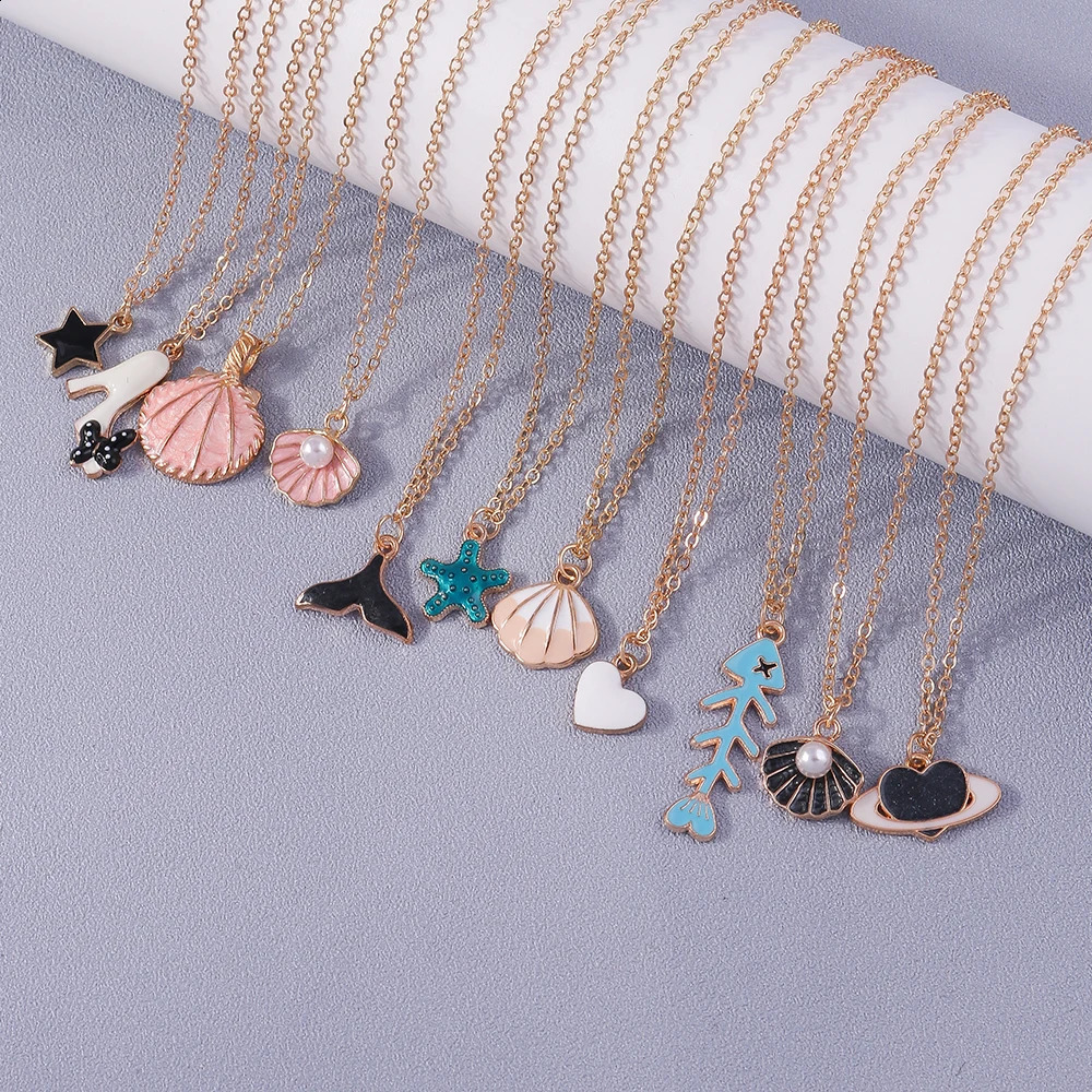 Boho Shell Necklace Sea Beach Lovely Fish Mermaid Heart Star Pendant For Women Children Summer Jewelry Gifts Bohemian 250716
