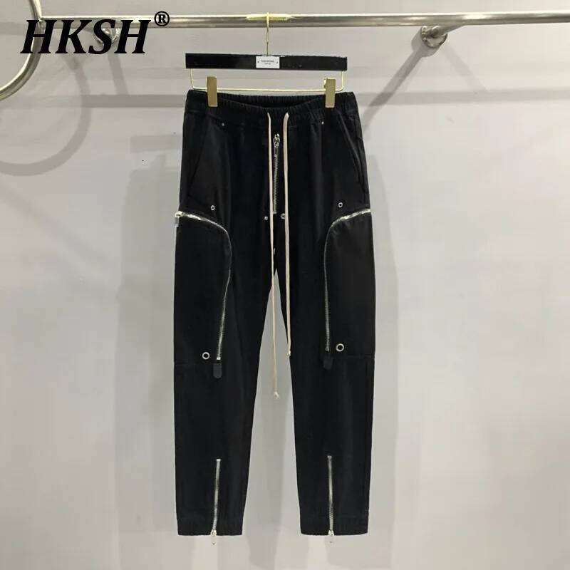 HKSH Spring Autumn New Multi Motorcycle Cargo Pants Casual Straight Men's Tide Dark Punk Overalls Zipper Design RO HK1380