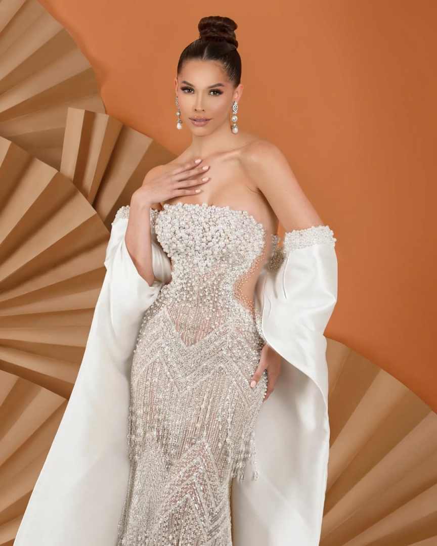 Elegant Strapless Sheath Wedding Dress Fashion Pearls Beaded Bridal Dress With Wrap Tassels Customized vestidos de novia