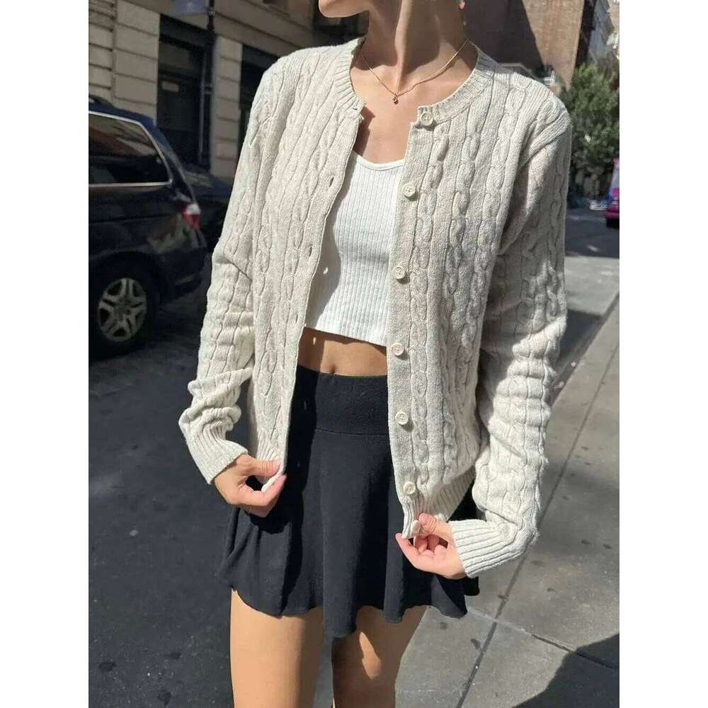 Designer Clothing 2025 Twisted Flower Chic Cardigan Sweater Woman Round Neck Long Sleeve Single Breasted Cotton Outerwear Autumn Casual Loose Sweaters