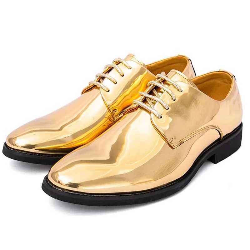 Fion New Gold Silver Glossy Patent Leather Lace Up Derby Shoes For Men Formal Wedding Gro Pr Flats Zapatillas Hbre Y250730