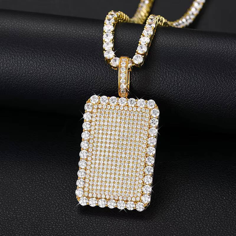 925 Sterling Silver Fine Jewelry Iced Out Square Charm Pendant 14K Gold Plated VVS Moissanite Diamond Hip Hop Pendant Necklace