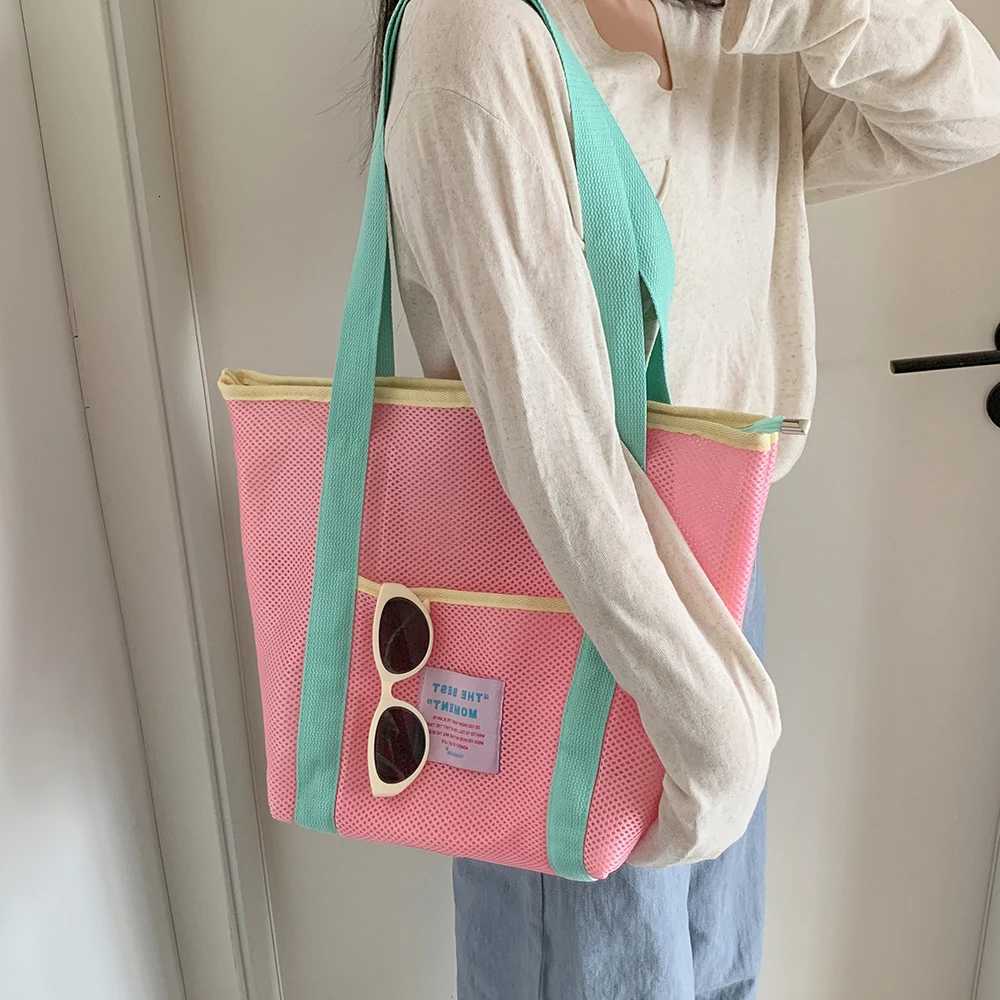 Summer Mesh Handbag for Girls with Zipper Foldable Shoulder Bag for Students Travel Beach Tote Jelly Purse G250729