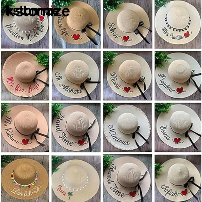 Personalized Custom Name Text Embroidery Beach Hats for Women Sun Straw Hat Wide Brim Foldable Roll up Floppy Summer Hat 250724