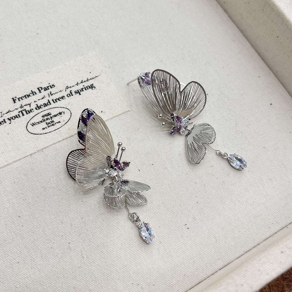 TikTok Color Matching Fairy Hollow Butterfly Zircon Pendant Decoration 2025 Spring New Earrings 0ee