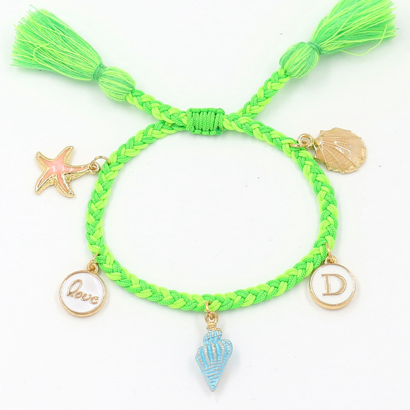 Japan and Korean Style Woven Silicone Anklet Bracelet with Starfish Shell Pendant, Tassel Accent Beach Anklet for Women