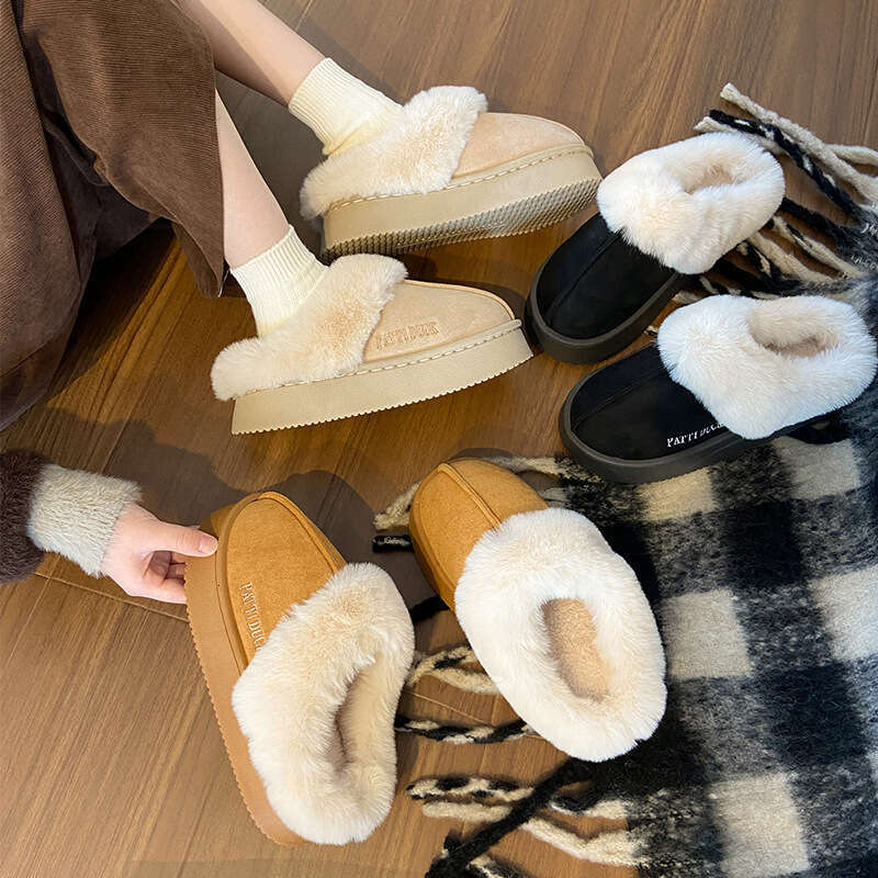 Suede Cotton for Women, Outdoor Wear, Autumn and Winter 2024 New Thick-Soled Indoor Warm Non-Slip Furry Slippers