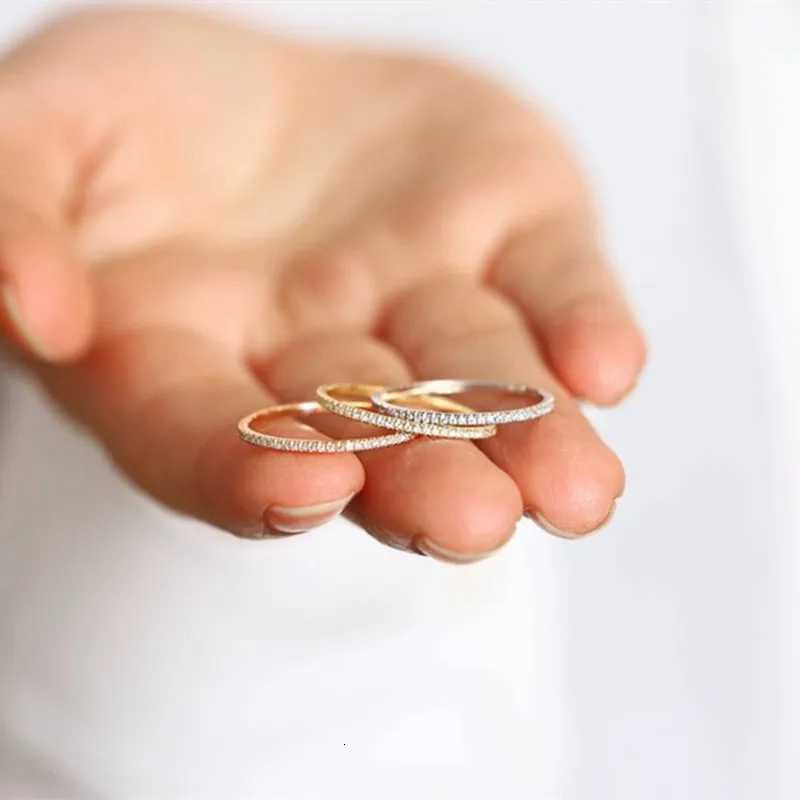 1.5mm Thin Stackable Ring CZ Eternity Wedding Band for Women Girl y250730