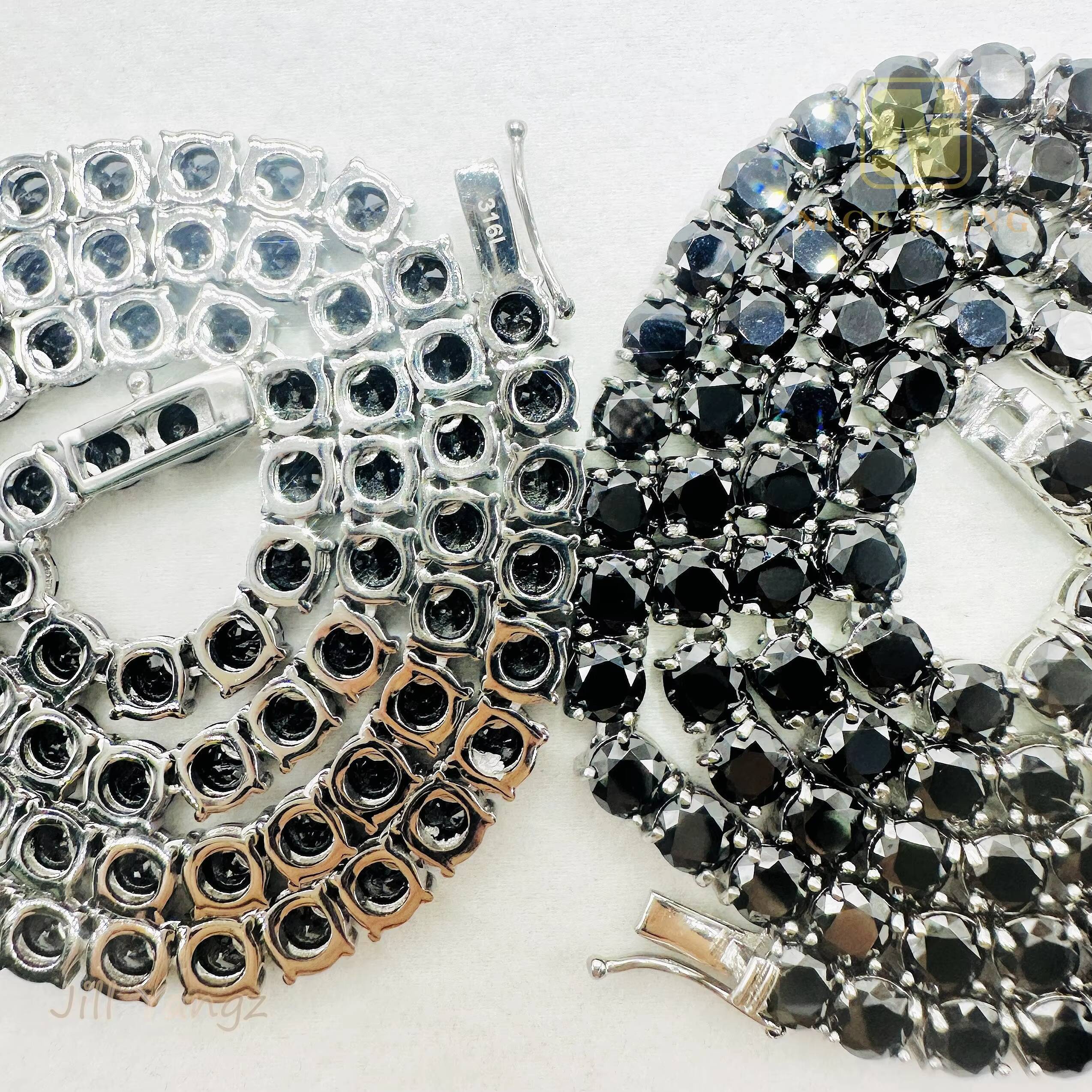 Manufacturer Wholesale Black Tennis Chain 4mm 6mm Quality Cubic Zirconia Surgical Steel Waterproof Hip Hop Necklace Bracelets