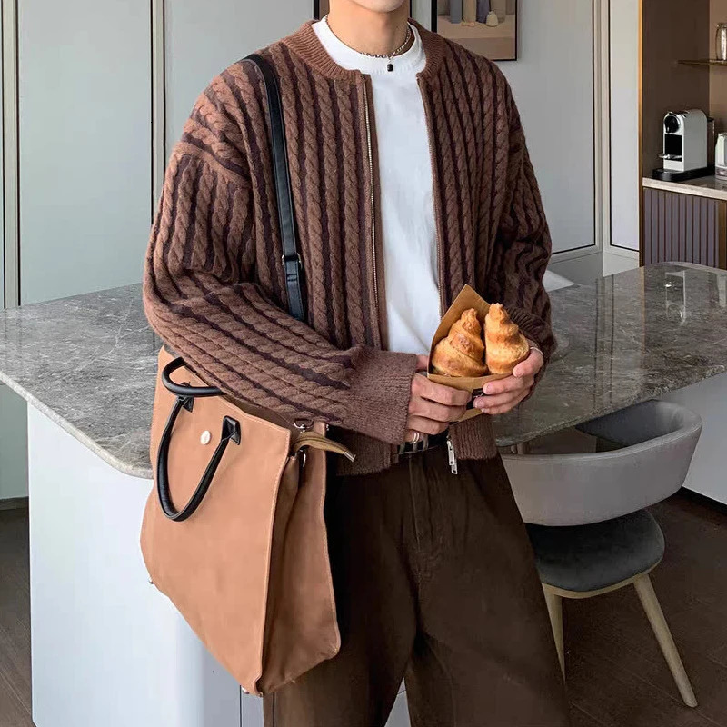 Streetwear Casual Mens Sweater Cardigan Tops Fall Winter Fashion Crochet Twist Knit Jacket Coat Men Trendy Knitted Sweatercoats 250731